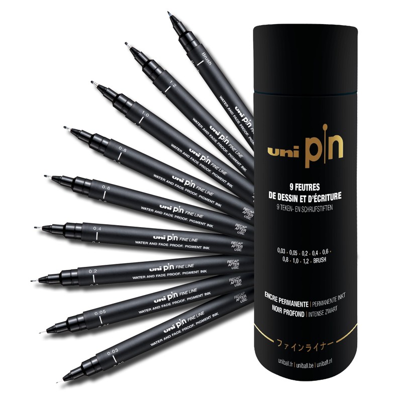 uni-ball PIN Black Felt Tip Pen Fineliners, Water and Fade-Resistant
