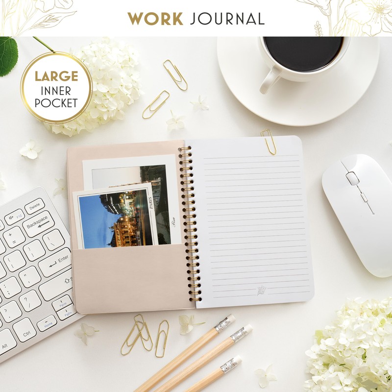 Notebooks for Work, Small Cute Beige Hardcover Spiral Journal 6x9,