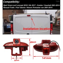 HD Auto Rückansicht Kamera Bremsleuchte Rückfahrsystem im 3.Bremslicht mit Rückfahrkamera Ersatz für Opel Vivaro surf Concept/Life/Combo/Vauxhall/Renault Trafic/FIAT Talento/Primastar Van