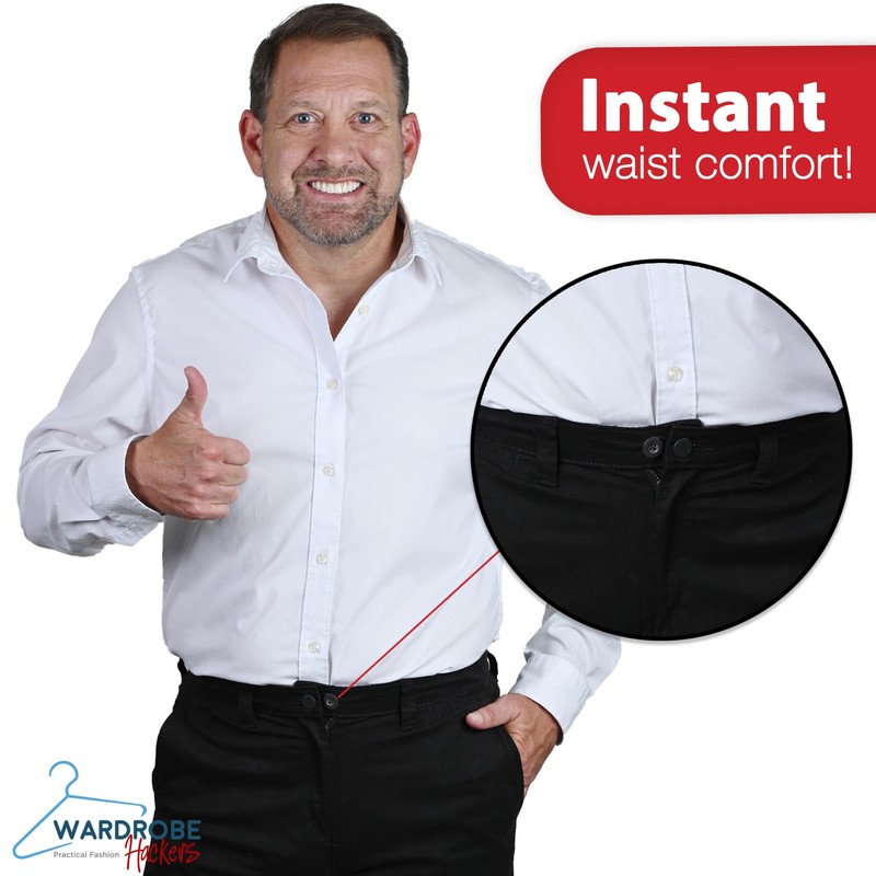 Flexible Waist Extenders for Jeans & Pants, Black (Pack of