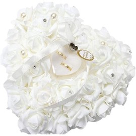 wedding ring cushionWedding Ring Pillow, ZJchao 15x13CM Heart Shaped Gift Ring Box Pillow Cushion Romantic Rose Wedding Ring Cushion Ring Box Wedding Favours