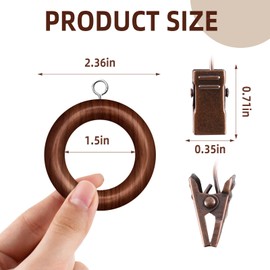 30 PCS Wooden Curtain Rod Rings with Curtain Clips, 1.5 Inch Inner Diameter Wood Drapery Rings for Home Office Window Decor