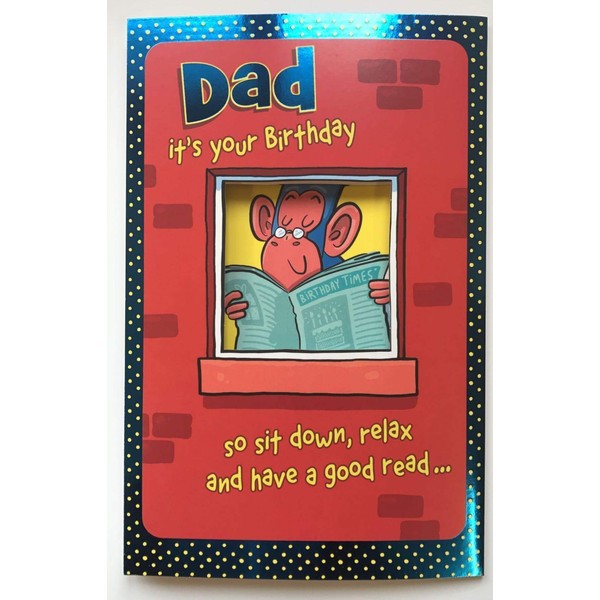 UK Greetings Dad Fold Out Birthday Card - Monkey Reading