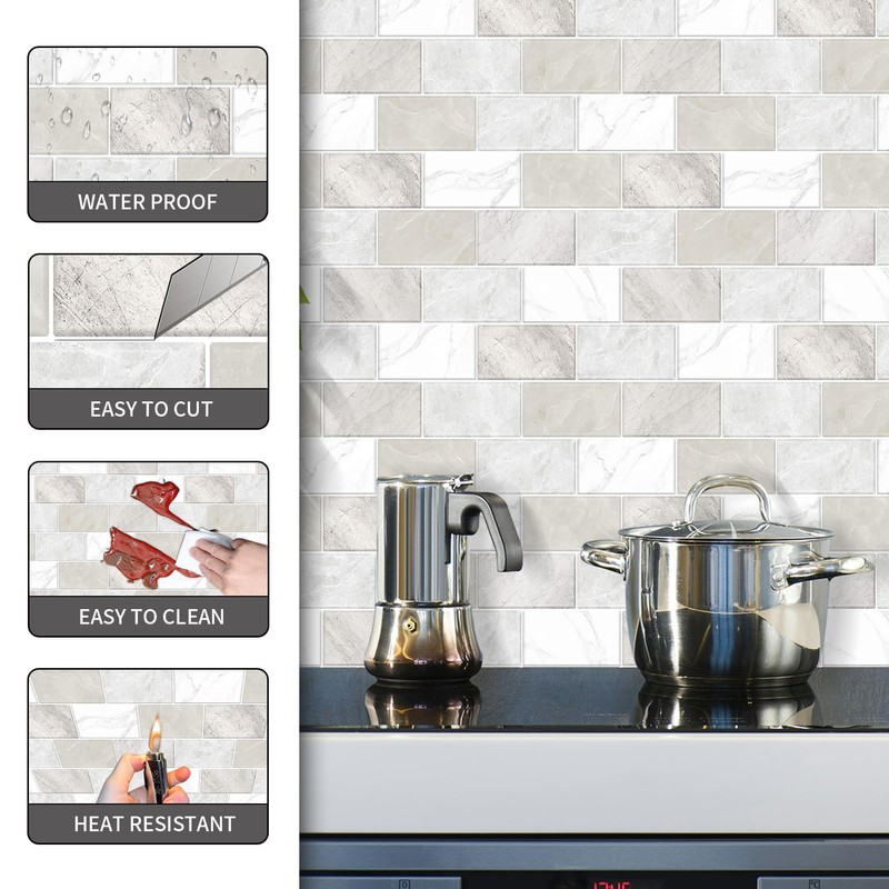 BSABSAQAA 10 Sheets Peel and Stick Backsplash for Kitchen 12"X12"