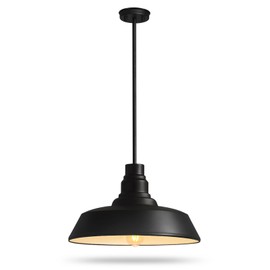 Franing Large 15" Black Farmhouse Pendant Barn Light Suspension Light Fixture, Kitchen Island Chandelier Industrial Dome Ceiling Lighting Dining Room Large Vintage Lamp for Indoor Living Room