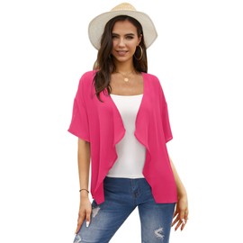 STYLEWORD Women's Bolero Chiffon Summer Cardigan Lightweight Short Sleeve Cover Up Open Front Cardigan, rose