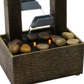 Nature's Mark 10" H 4 Tiered Cascading Tabletop Water Fountain with Natural River Rocks and LED Lights (Power Cord Attached)