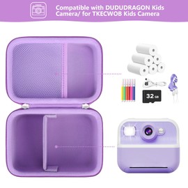 Supmay Camera Case Compatible with for Hangrui for Gofunly for HiMont for GREENKINDER Kids Camera Instant Print, Storage Holder Bag with Mesh Bag fits Color Pen, Cable, Roll Print Paper,SD Card,Purple