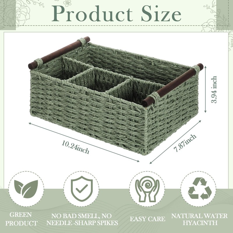 Remerry Sage Green Bathroom Countertop Organizer Caddy, Wicker-Like Divided Basket