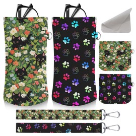 LAOTANGJIA Cat and Dog Paw Eyeglass Glasses cases Bag 4 Pack Leather Soft Sunglasses Case Organizer Bag Sunglasses Sleeve Coin Wallet and Jewelry Jravel Pouch Soft Eyeglass Cases for Women
