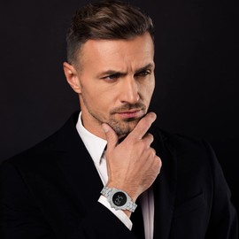 JewelryWe Fully-Jewelled Rhinestone Bling Watch for Men Women Touchscreen LED Display Dial Business Casual Dress Wristwatches