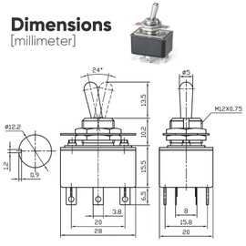 6PCS Toggle Switch with Waterproof Cap KN3-3, ON/Off DPDT 6Pin 5A 12mm/0.47" Heavy Duty Bakelite Rocker Switches Silver-Plated Copper Terminal for Auto Car Marine Boat