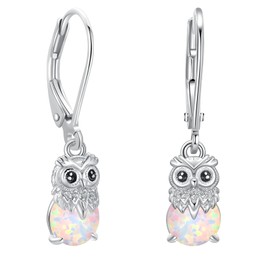 925 Sterling Silver Owl Leverback Dangle Drop Earrings - Animal Dangly Earrings Cute Birthday Jewellery Gifts for Women Girls