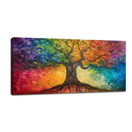 Large Tree of Life Wall Art Colorful Fantasy Tree Pictures Painting Decor Abstract Tree Framed Canvas Print Aesthetic Modern Home Artwork for Living Room Dining Room Bedroom Office 60"x30"