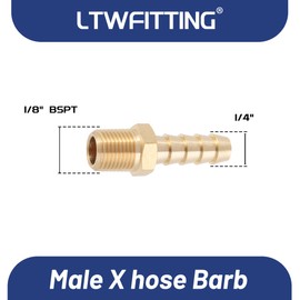 LTWFITTING Brass Barbed Fitting Coupler/Connector 1/8" Male BSPT x 1/4"(6mm) Hose Barb Fuel Gas Water (Pack of 5)