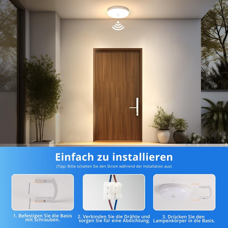 Combuh LED Ceiling Light with Motion Sensor Indoor Round Ceiling