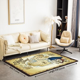 jejeloiu Nautical Area Rug 5x7 Inch Ocean Themed Rugs for Bedroom Living Room Marine Pirate Summer Holiday Map Yellow Decorative Rug