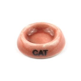 MyTinyWorld Dolls House Miniature Dark Red Handmade Ceramic Cat Bowl