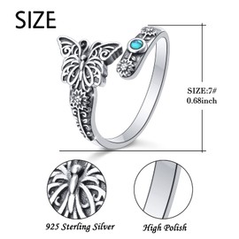 Spoon Ring for Women 925 Sterling Silver Turquoise Butterfly Adjustable Ring Sunflower / Lotus Flower Statement Ring Vintage Victorian Jewellery Gift for Women, Sterling Silver