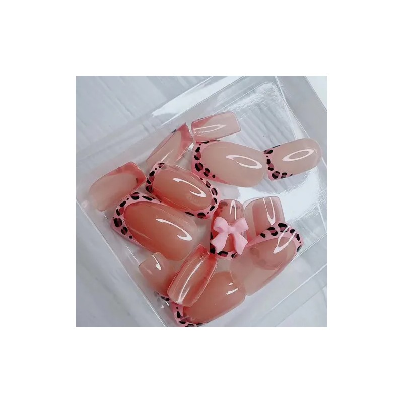 Tips Uñas Postizas Gel Para Uñas Leopardo Mariposa Rosa 24pc