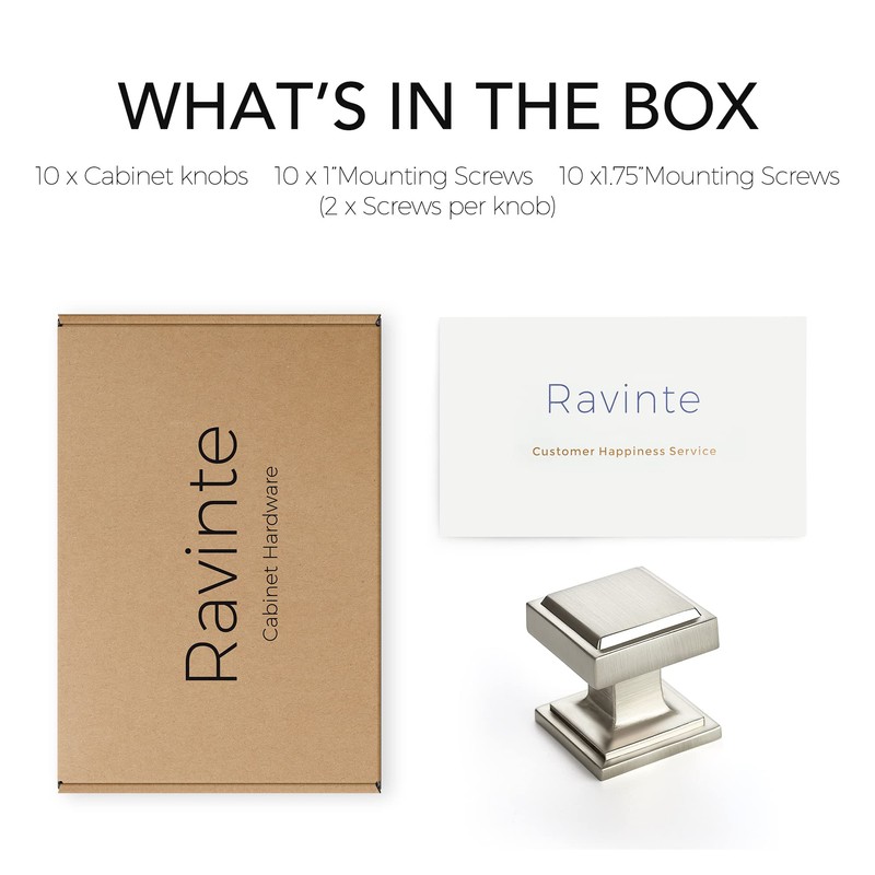 Ravinte 10 Pack Brushed Nickel Square Kitchen Cabinet Knobs,Zinc Solid