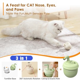estbicn Automatic Laser Cat Interactive Toy - Self-Balancing 360° Auto-Spin Laser Pointer with Catnip Hole, Triple-Sensory – Kitten Sight, Smell & Touch, Boredom Relief Toys for Indoor Adult Cats