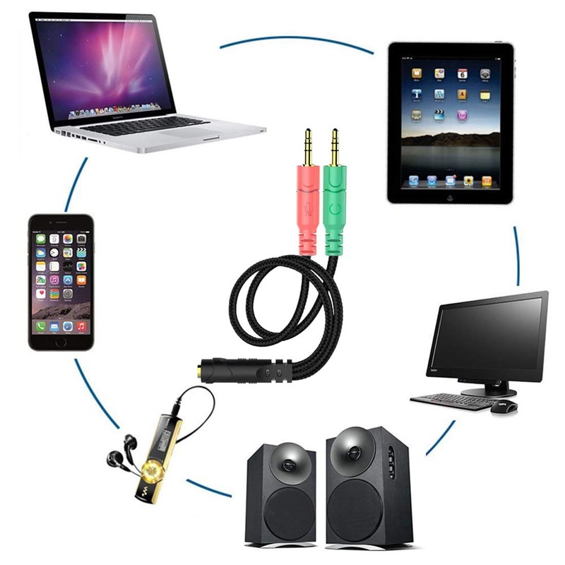 ENVEL 4極 3極 変換 ヘッドセットスプリッターケーブル (4極メス - 3極オス×2) PC用3.5mmヘッドホンアダプター メスヘッドフォン/マイク付きデュアル3.5mmオスに変換