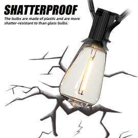 WYZM 50FT ST38 LED Out String light 25+2Bulbs 2700K IP65 Waterproof Pulg-in E12