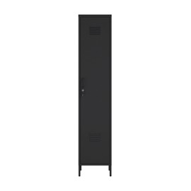 Manhattan Comfort Naomi 72.8'' Tall Storage Cabinet, Single Metal Locker with Lock, Adjustable Shelves, Vented Door & Floor Protectors, Modern Garage & Office Organizer, Black