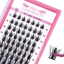 Cluster Eyelashes, Pack of 72 Eyelash Clusters, DIY Eyelash Extensions, Individual Eyelashes, D-8-16 Mix, Thin Band, Easy to Use at Home (Flirt, D-16 mm)