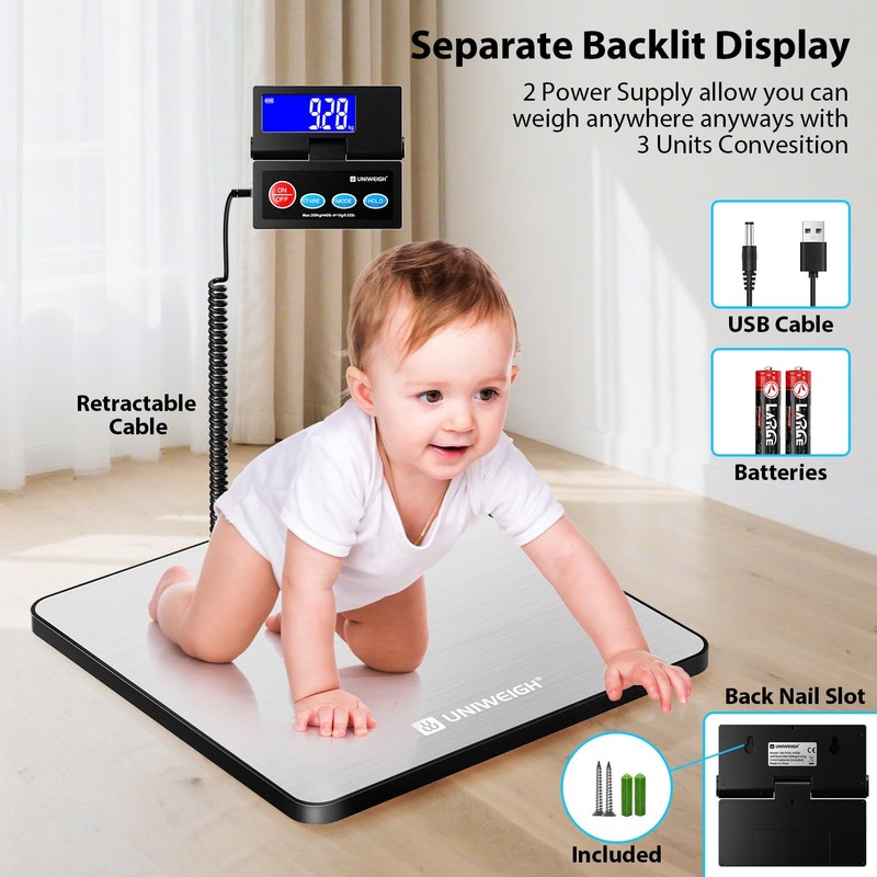 UNIWEIGH Shipping Postal Scale 440lb,Commercial Weight Scale for Packages,Postage,Luggage,Small Business,