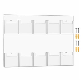 Marketing Holders Trifold Display Rack Pamphlet Pockets 4" Wide Brochure Holder 10 Pocket Wall Mount with Hardware Clear Acrylic Plexiglass Ad Rack Cards Slot Literature Organizer Display