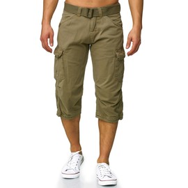 Indicode Men's Nicolas Check 3/4 Cargo Shorts with Belt | Men's Cotton Shorts, Dired Herb, S