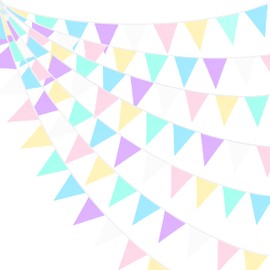 32Ft Macaron Pennant Banner Fabric Pastel Triangle Flag Rainbow Colored Bunting Garland for Rainbow Theme Kids Girls Birthday Baby Shower Ice Cream Wedding Party Outdoor Garden Hanging Decorations