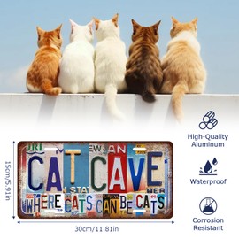 Vintage Cat Cave Metal Sign Cat Wall Art for Home Decor Gifts for Cats Lovers Cats Accessories Tin Sign 12 x 6 In