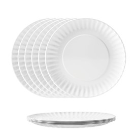 TP 10.5 inch Melamine Dinner Plates Set of 6, Lightweight Serving Round Salad Plate for 6, Dessert Dishes for Indoors and Outdoors, White