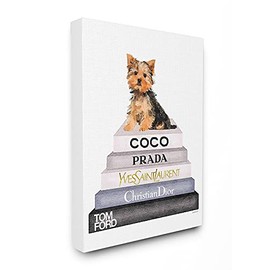 Stupell Industries Book Stack Yorkie Dog Glam Fashion Watercolor Canvas Wall Art, 30x40, Multi-Color