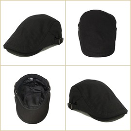 Cotton Newsboy Hat for Men Flat Cap Adjustable Lightweight Ivy Gatsby Cabbie Driving Hat (US, Alpha, One Size, Black)