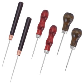AHANDMAKER 6 Pcs 3 Styles Awl Tool Set Gourd Shape Wooden Handle Punch Tool Leather Scratch Awl Tool Pin Punching for Leather Punch Hole Craft Repair Shoes Sewing Crochet DIY Handmade Stitch