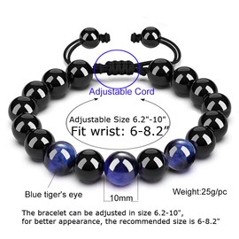 JUVJEW Tiger Eye Beaded Bracelet Crystals and Healing Stones Black Onyx Bracelet for Men Anxiety Protection Bead (2Pcs tiger eye bracelet 10mm