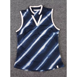 LADY HAGEN PRINTED STRIPE SLEEVELESS POLO NAVY, BLUE & WHITE EXTRA SMALL