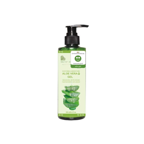 Secret Essentials Aloe Vera Gel - 100% Organic Soothing Gel for the Skin, Hair and Body, 250 ml, Premium Quality, Aloe Plus from Secret Essentials