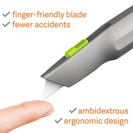 Metal-Handle Utility Knife, Finger Friendly Ceramic Blade, Auto Retracts for Safety, Heavy Metal Handle, Comfortable Grip, Stores Extra Blade, Ambidextrous, Easy Blade Change