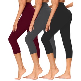 GAYHAY 3 Pack Capri Leggings for Women - Stretch Tummy Control Yoga Pants for Cycling Workout