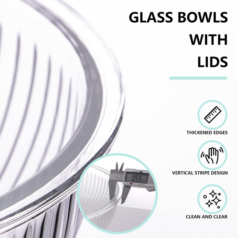 Luvan Glass Mixing Bowls with Lids Set(3.7QT, 2.1QT, 1.1QT),3PC Glass