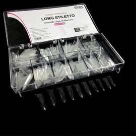 BeYou Clear Long Stiletto 500pcs False Fake Gel Nail Tips,10 Sizes With Clear Plastic Case For Nail Salon Nail Shop