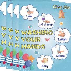 4 Pack Washing Your Hands Poster, Tear-Resistant and Water-Resistant Hand Washing Signs for Kids, 14×11 Inch Give Your Hands Poster for Classroom, How to Wash Your Hands Instruction Posters