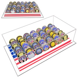 EZSMRT Challenge Coin Display Case with Clear Cover Box, American Flag Large 7 Row Military Coin Holder Display, Medal Display Case, Coin Case, Coin Rack Stand, Challenge Coin Holder for Collectors