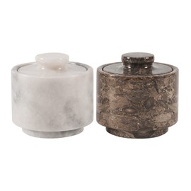 MARBLOUS KRAFTS stylish marble salt and pepper cellar white and grey oceanic 3.5 oz salt cellar, salt container and tea storage box 3" X 3" salt holder with lid (White and Grey Oceanic)
