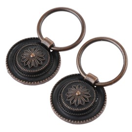 2Pcs 30mm Dia Vintage Cabinet Drawer Handle Knob Vintage Ring Pull Knob Handle for Cupboard Dresser Door Drawer, Red Copper